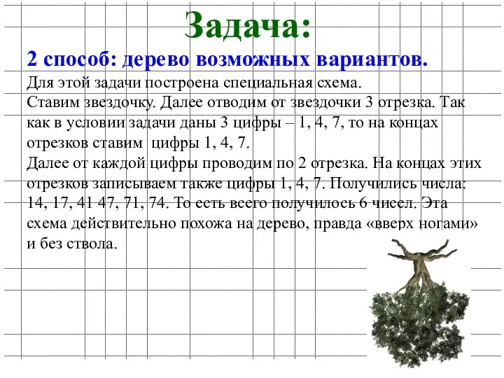 Задача: 2 способ: дерево возможных вариантов. Для этой задачи построена специальная