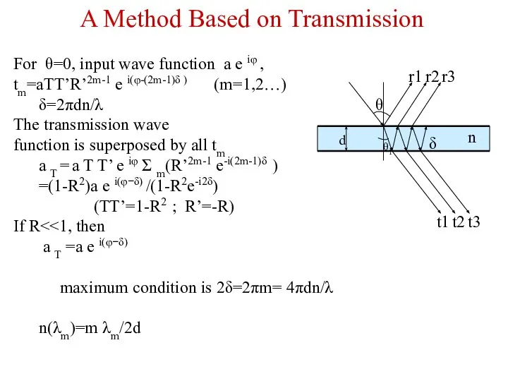 For θ=0, input wave function a e iφ , tm=aTT’R’2m-1 e