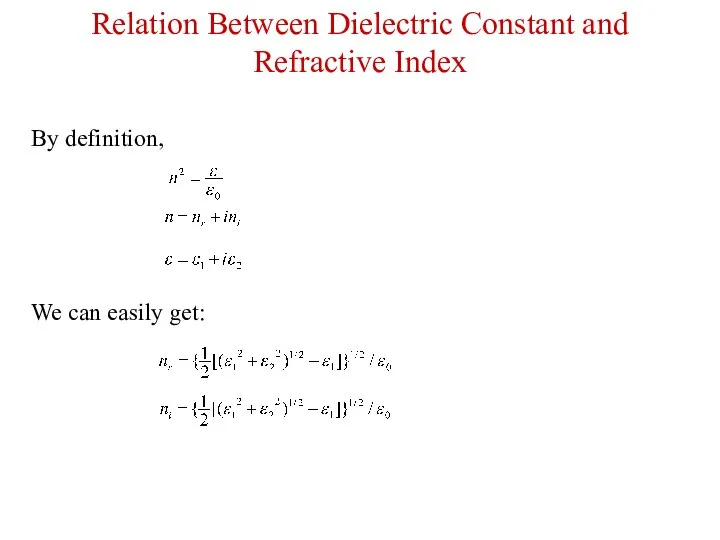 By definition, We can easily get: Relation Between Dielectric Constant and Refractive Index