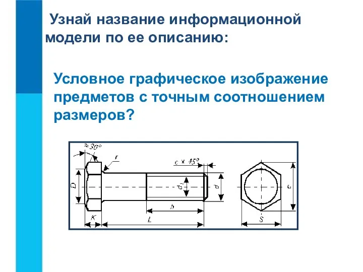 Узнай название информационной модели по ее описанию: Условное графическое изображение предметов с точным соотношением размеров?