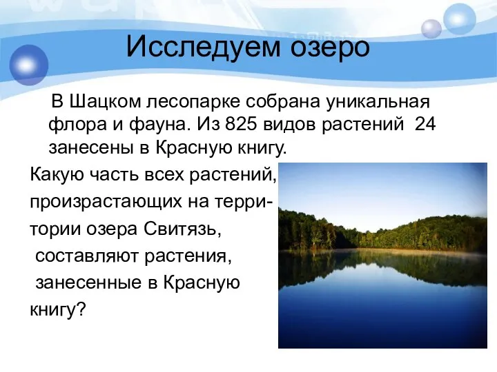 Исследуем озеро В Шацком лесопарке собрана уникальная флора и фауна. Из