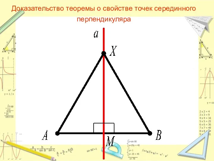 Доказательство теоремы о свойстве точек серединного перпендикуляра