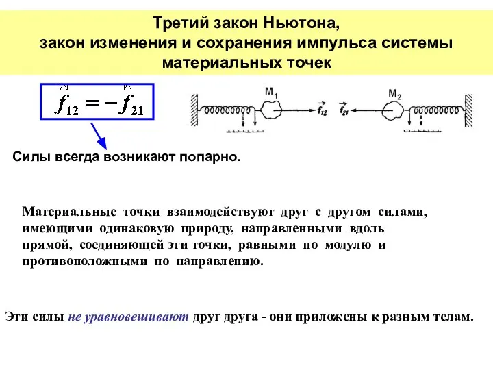 Третий закон Ньютона, закон изменения и сохранения импульса системы материальных точек