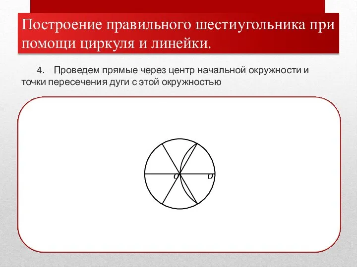 Построение правильного шестиугольника при помощи циркуля и линейки. 4. Проведем прямые