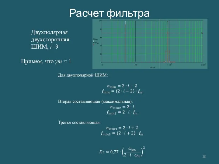 Расчет фильтра Двухполярная двухсторонняя ШИМ, i=9 Примем, что γm ≈ 1