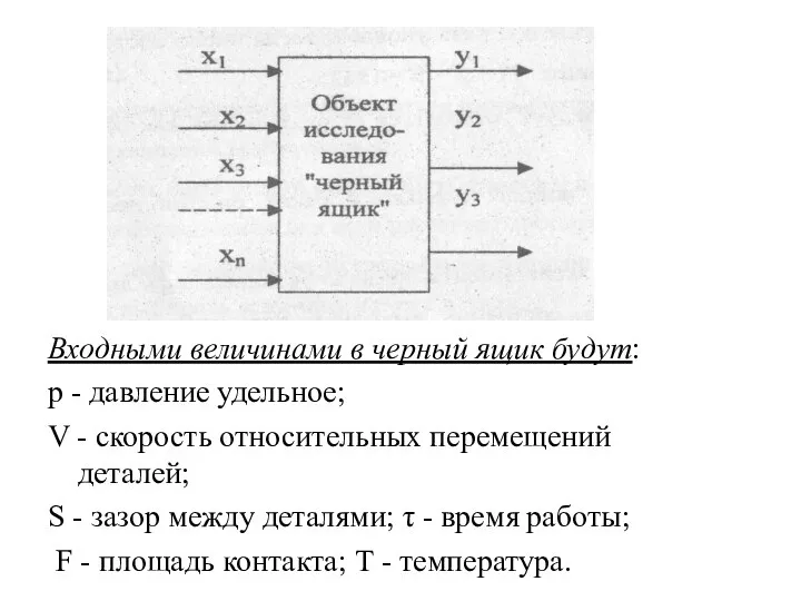 Входными величинами в черный ящик будут: р - давление удельное; V