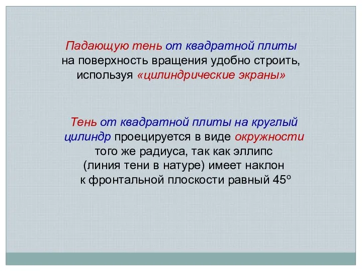 Падающую тень от квадратной плиты на поверхность вращения удобно строить, используя