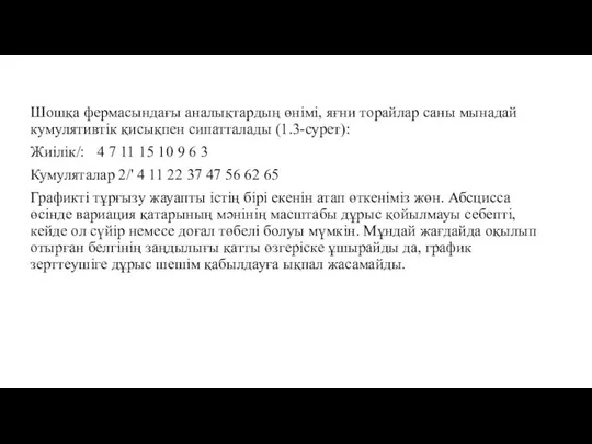 Шошқа фермасындағы аналықтардың өнімі, яғни торайлар саны мынадай кумулятивтік қисықпен сипатталады