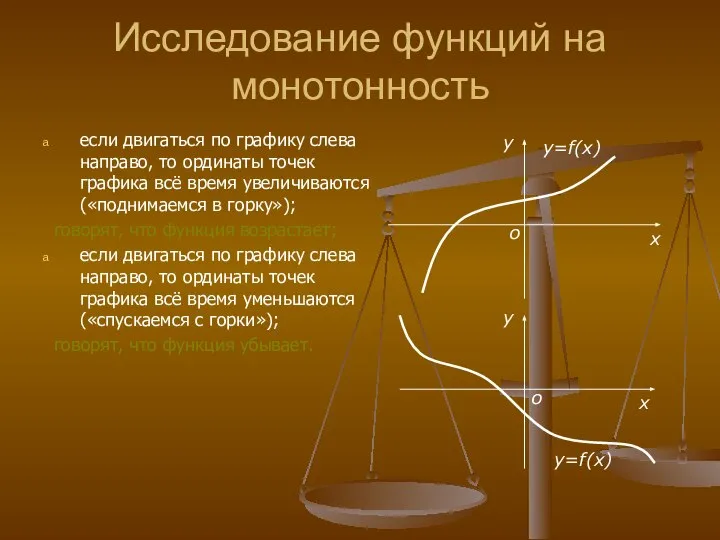 Исследование функций на монотонность если двигаться по графику слева направо, то