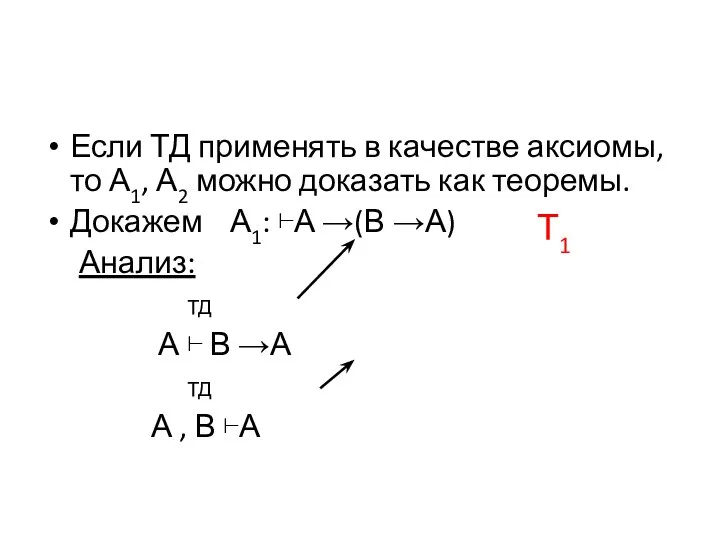 Если ТД применять в качестве аксиомы, то А1, А2 можно доказать