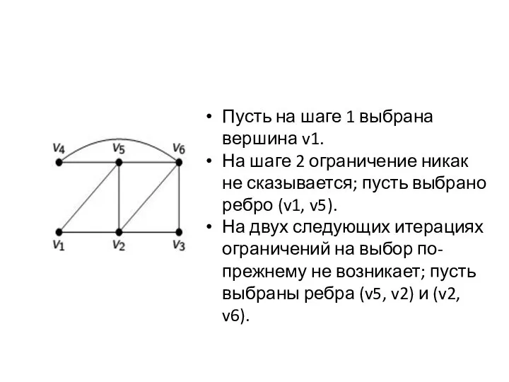 Пусть на шаге 1 выбрана вершина v1. На шаге 2 ограничение