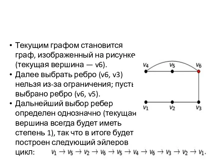 Текущим графом становится граф, изображенный на рисунке (текущая вершина — v6).