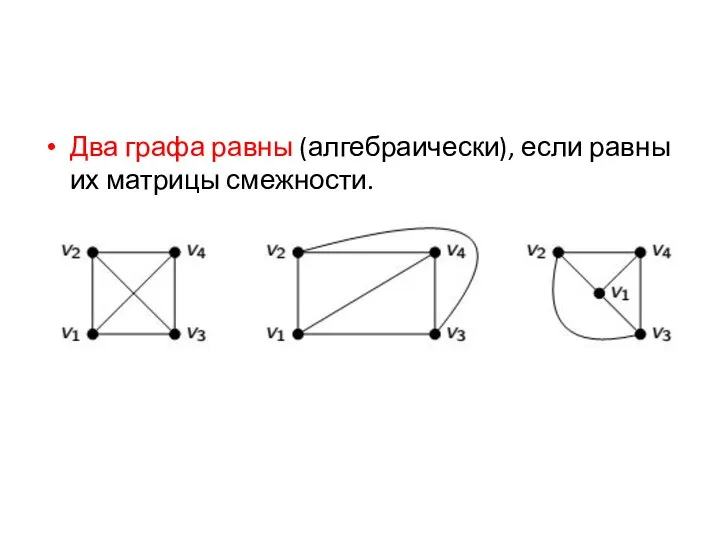 Два графа равны (алгебраически), если равны их матрицы смежности.