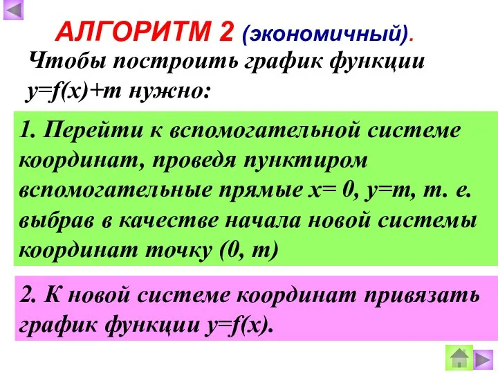 1. Перейти к вспомогательной системе координат, проведя пунктиром вспомогательные прямые х=