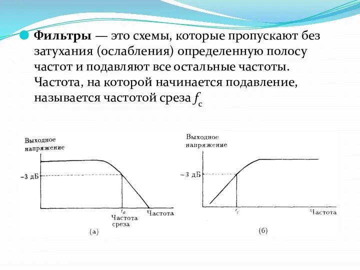 Фильтры — это схемы, которые пропускают без затухания (ослабления) определенную полосу