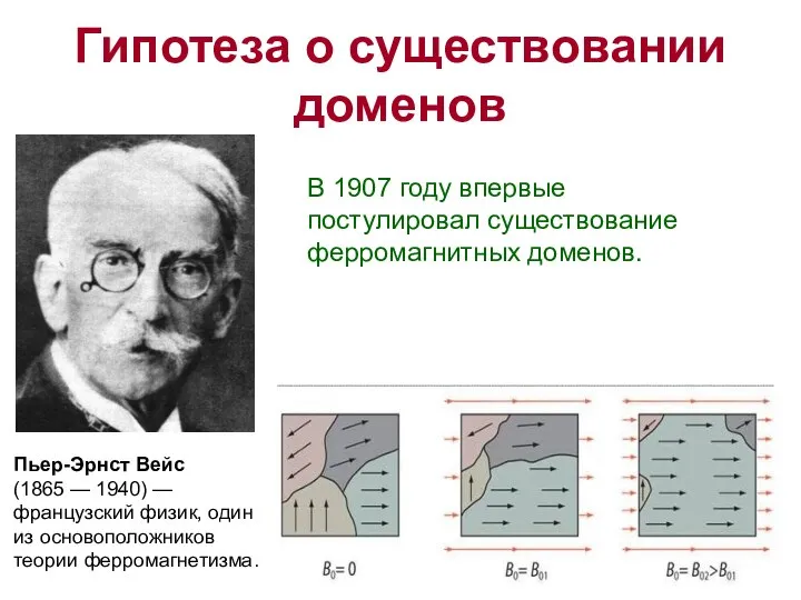 Гипотеза о существовании доменов Пьер-Эрнст Вейс (1865 — 1940) — французский