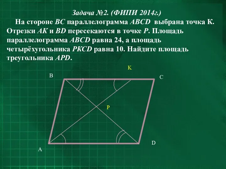 Задача №2. (ФИПИ 2014г.) На стороне ВC параллелограмма ABCD выбрана точка