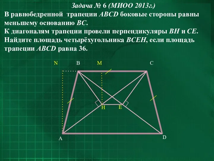 Задача № 6 (МИОО 2013г.) В равнобедренной трапеции ABCD боковые стороны