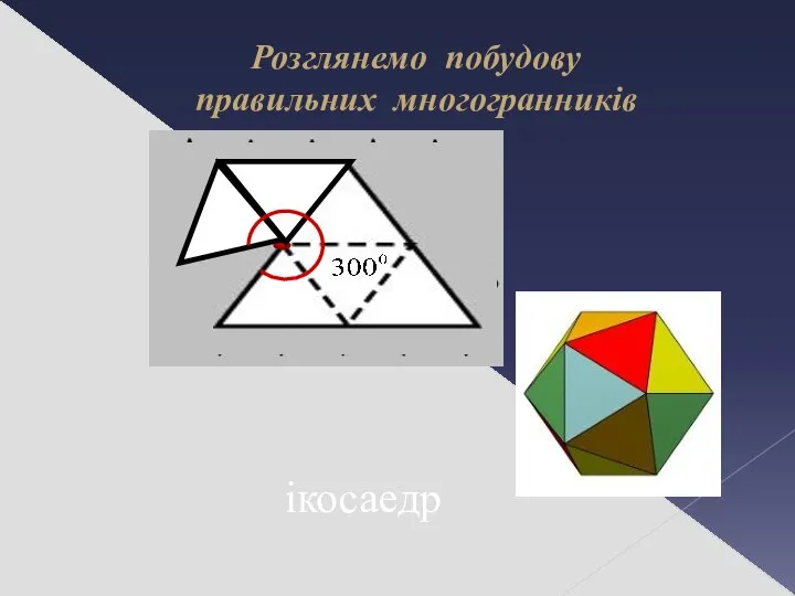 Розглянемо побудову правильних многогранників ікосаедр