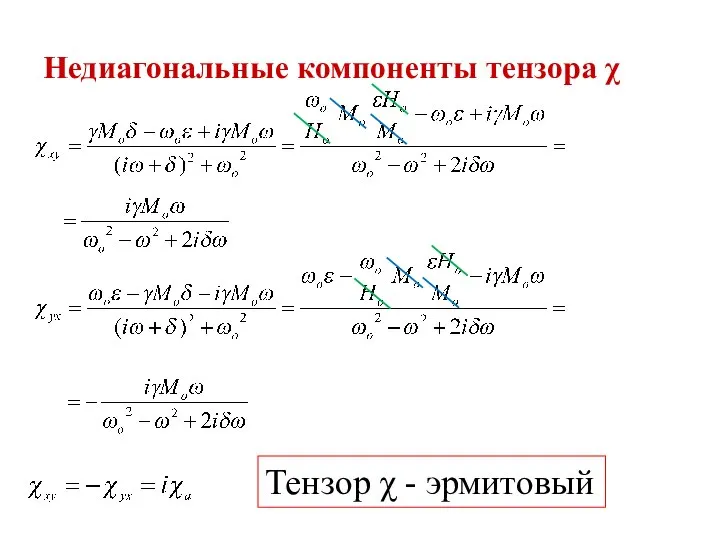 Недиагональные компоненты тензора χ Тензор χ - эрмитовый