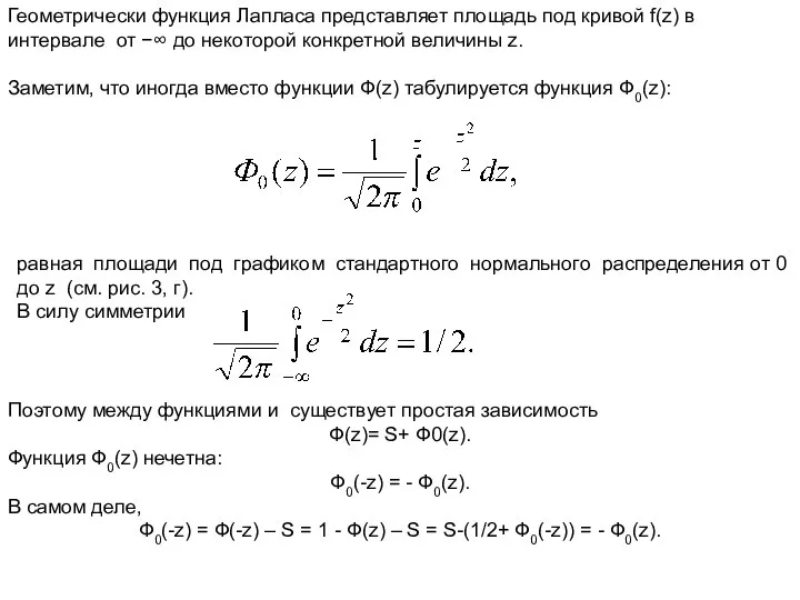 Геометрически функция Лапласа представляет площадь под кривой f(z) в интервале от