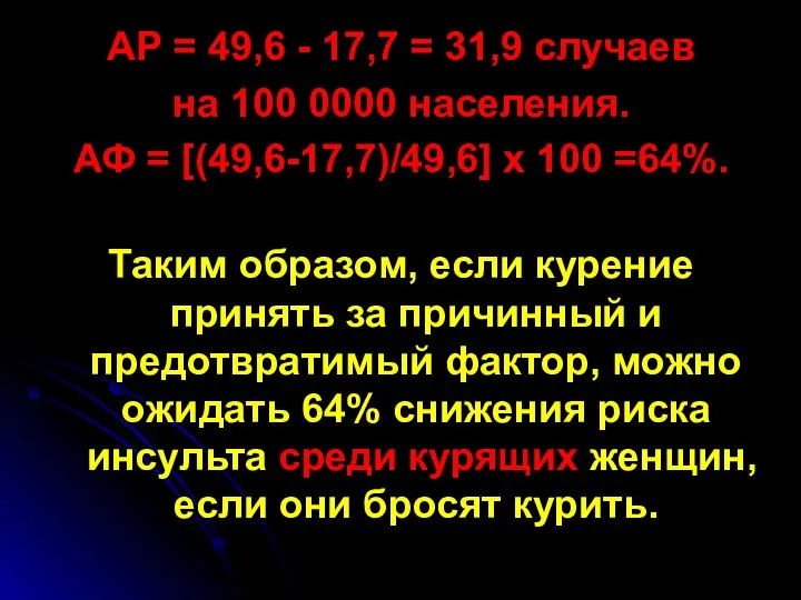 АР = 49,6 - 17,7 = 31,9 случаев на 100 0000