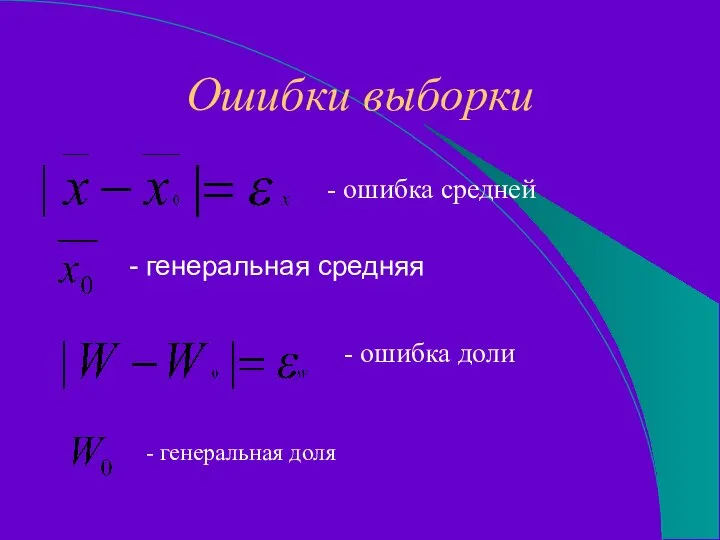 Ошибки выборки - генеральная средняя - генеральная доля - ошибка средней - ошибка доли