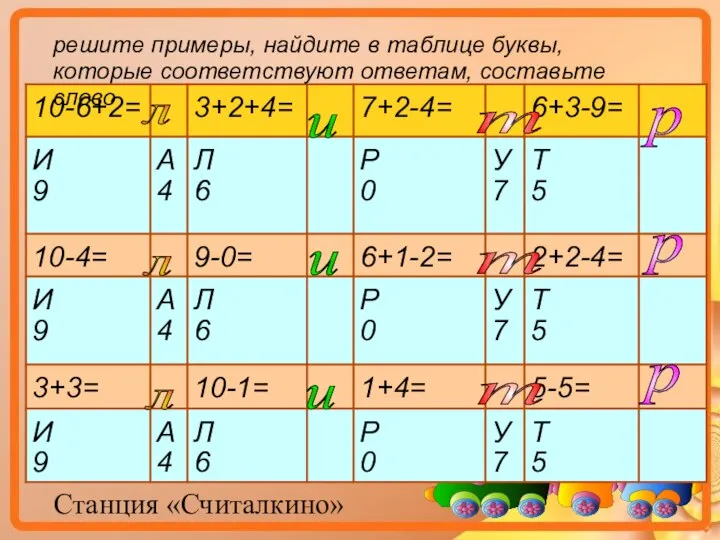 Станция «Считалкино» л л и и и т т т р