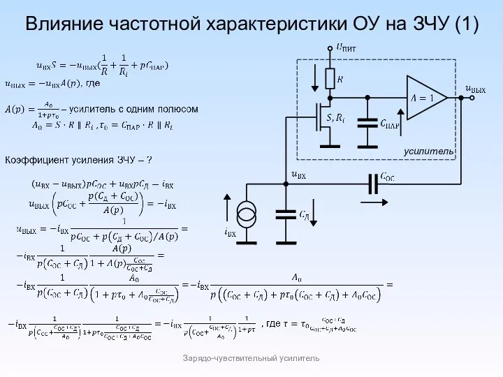 Влияние частотной характеристики ОУ на ЗЧУ (1) Зарядо-чувствительный усилитель