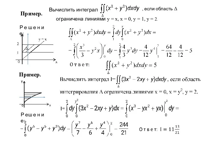 Пример. Вычислить интеграл , если область Δ ограничена линиями y =