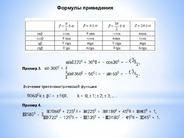 Формулы приведения