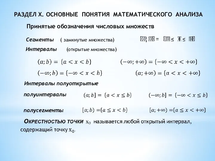 Основные понятия математического анализа. Принятые обозначения числовых множеств