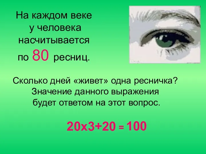 Сколько дней «живет» одна ресничка? Значение данного выражения будет ответом на