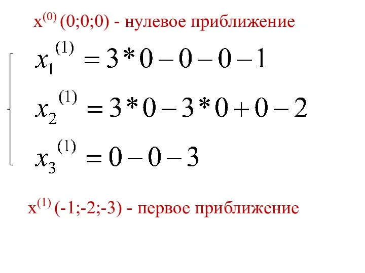 x(0) (0;0;0) - нулевое приближение x(1) (-1;-2;-3) - первое приближение