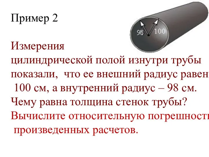 Пример 2 Измерения цилиндрической полой изнутри трубы показали, что ее внешний