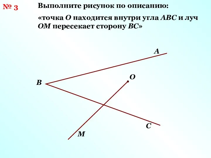 № 3 Выполните рисунок по описанию: «точка О находится внутри угла