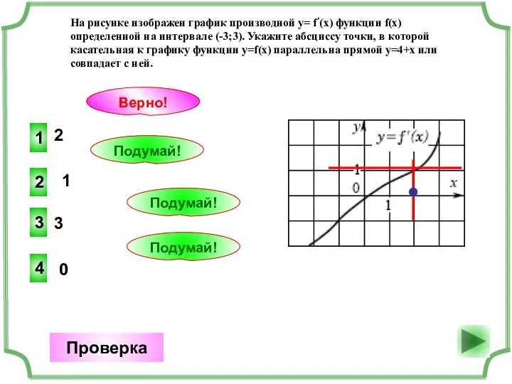 2 1 Верно! Проверка 1 2 Подумай! 3 3 Подумай! 0