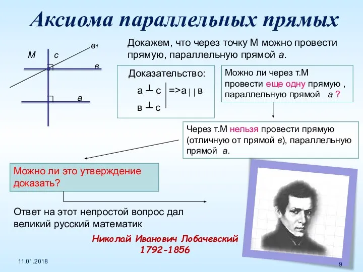 М а в с Докажем, что через точку М можно провести