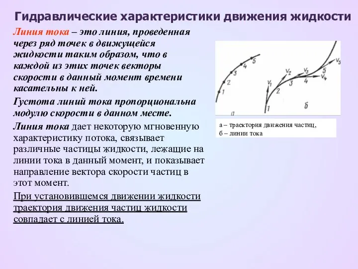 Гидравлические характеристики движения жидкости Линия тока – это линия, проведенная через