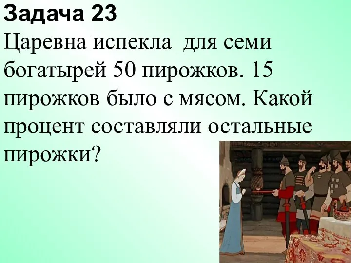 Задача 23 Царевна испекла для семи богатырей 50 пирожков. 15 пирожков