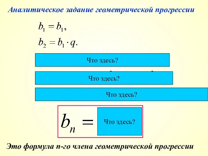 Аналитическое задание геометрической прогрессии Это формула n-го члена геометрической прогрессии Что