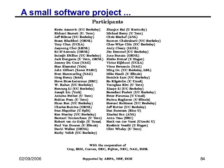 02/09/2006 CS267 Lecture 8 A small software project ...