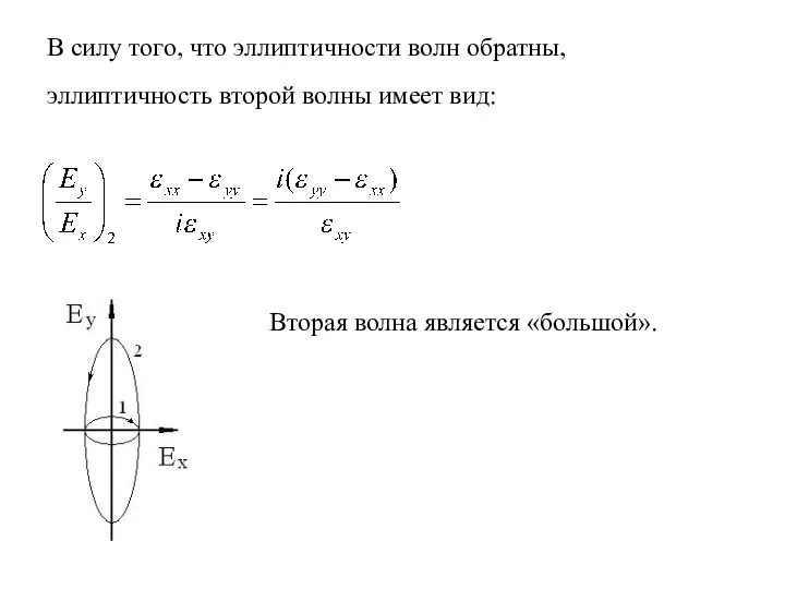 В силу того, что эллиптичности волн обратны, эллиптичность второй волны имеет вид: Вторая волна является «большой».