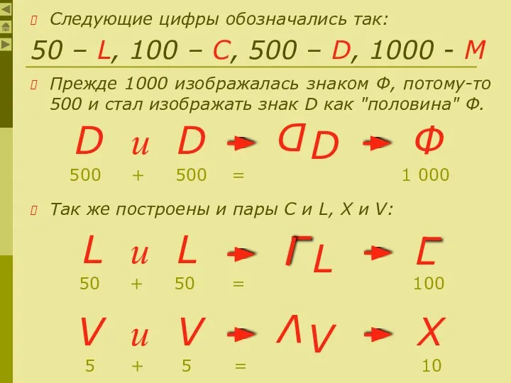 500 + 500 = 1 000 Прежде 1000 изображалась знаком Ф,