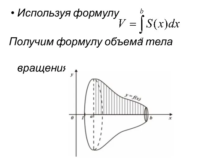 Используя формулу Получим формулу объема тела вращения.