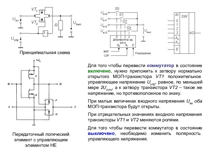 Принципиальная схема Передаточный логический элемент с управляющим элементом НЕ Для того