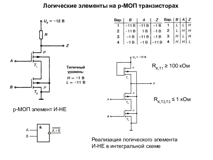 р-МОП элемент И-НЕ Реализация логического элемента И-НЕ в интегральной схеме RK,Т1