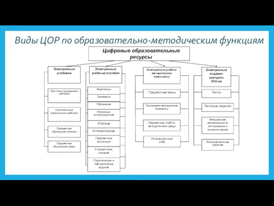 Виды ЦОР по образовательно-методическим функциям Электронные учебно-методические комплексы Предметные миры Программно-методические