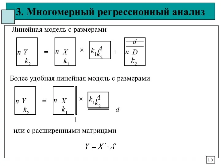 3. Многомерный регрессионный анализ 15 k2 n Y = X k1
