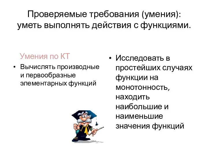 Проверяемые требования (умения): уметь выполнять действия с функциями. Умения по КТ